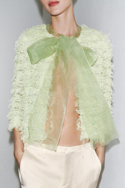 FRINGED KNIT CARDIGAN WITH ORGANZA TIE - Zara фото 2