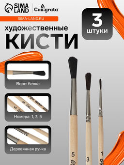 Цена за 2 шт. Набор кистей для рисования, белка, 3 штуки: №: 1, 3, 5, Calligrata, круглые, деревянная ручка, в пакете