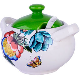 30795 Сахарница с крышкой 375мл с ложкой 3пр Летний букет доломит LR (х36)