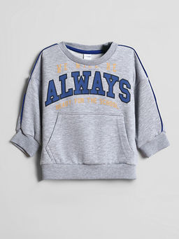 Bisiklet Yaka Bask?l? Erkek ?ocuk Sweatshirt