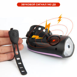 Фонарь передний COMIRON EASY корпус: ABS; свет: CREE XPG, 250lm; аккумулятор 1200 mAh, USB, сигнал 140Дб, влагозащищённый, розовый. АКЦИЯ/уп 30/120/ - ГалеонТрейд фото 3