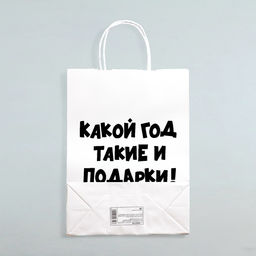 Цена за 3 шт. Пакет бумажный подарочный новогодний крафт с приколами, Какой год такие и подарки, белый,28?24?14 см