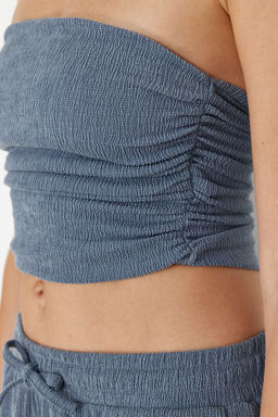 Premium Indigo Straplez Buzgulu Esnek Orme Bluz TWOSS24BZ00216