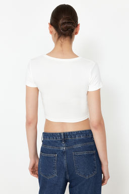 Trendyolmilla Premium Siyah-Ekru 2li Paket Crop Viskoz/Yumusak Kumas Esnek Orme Bluz TWOSS23BZ00108  фото 47