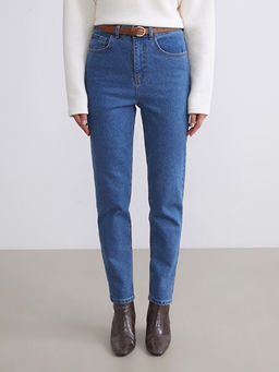 Beli Kemerli Mom Fit Kad?n Jean Pantolon