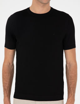 Черный приталенный крой из смесовой шерсти с круглым вырезом и трикотажным рукавом - Cacharel фото 6