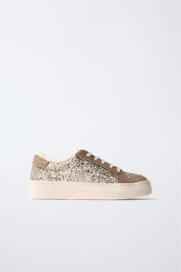 GLITTER FAUX SHEARLING SNEAKERS