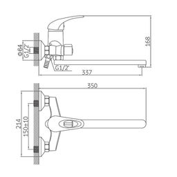 Смеситель для ванны Accoona A7140, однорычажный, излив 300 мм, с душевым набором, хром