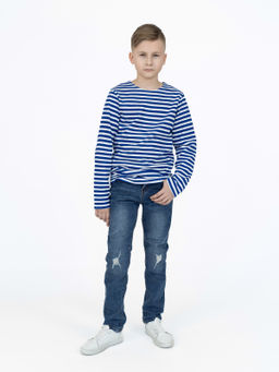 Тельняшка лонгслив детская васильковая полоска