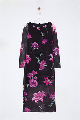 TRENDYOLMILLA Cok Renkli Bisiklet Yaka Bask?l? Astarl? Vucuda Oturan Tul Midi Orme Orme Elbise TWOAW24EL00605 фото 20