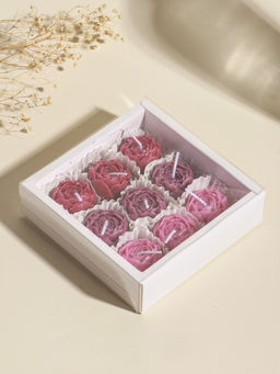 Набор свечей декоративных "Пионы" 9 шт 3,5х3,5х2,5 см розово-фиолетовые 14х14х4 см