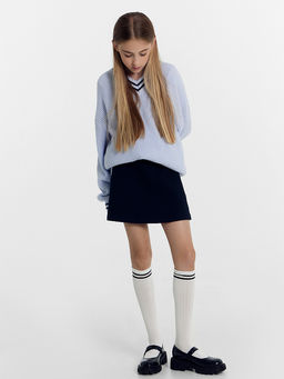 Цена за 5 пар! Гольфы для девочек белые с черными полосками