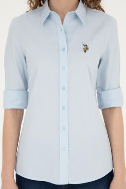 Женская голубая базовая рубашка с длинным рукавом - U.s. polo assn фото 13