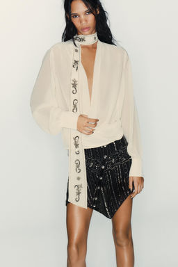 GEORGETTE FOULARD SHIRT WITH BEADS