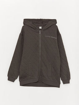 Kap??onlu Kapitone Desenli Uzun Kollu Erkek ?ocuk Fermuarl? Sweatshirt