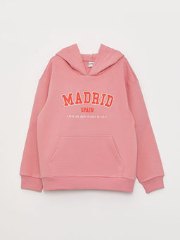 Kap??onlu Bask?l? Uzun Kollu K?z ?ocuk Sweatshirt