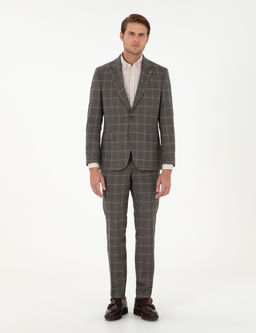 Kahverengi Slim Fit Ekose Y_nl_ Tak_m Elbise