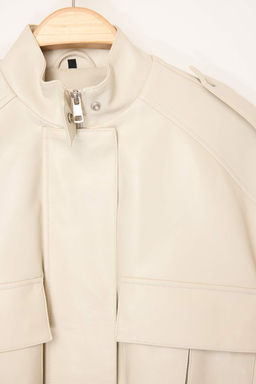 Ekru Oversize Kal?p Suni Deri Bomber Ince Ceket Mont TWOAW26MO00001 - Trendyolmilla фото 2