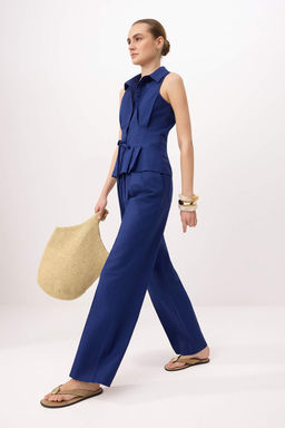 Lacivert Keten Gorunumlu Yelek Pantolon Dokuma Alt - Ust Tak?m TWOSS26AU00104 - Trendyolmilla фото 2