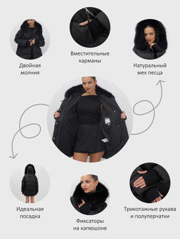 Куртка зимняя женская с мехом и капюшоном тренд черного цвета 7737Ch - Visdeer фото 19