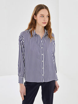 ?izgili Uzun Kollu Oversize Saten Kad?n G?mlek