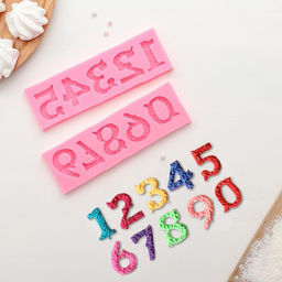 Молд для заливки шоколада Цифры с узором, 2 шт., силикон, 16.6?10.5 см, розовый