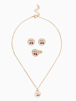 Набор детский «Выбражулька. Вишня», 3 предмета: кулон, кольцо, серьги, бело-красный в золоте