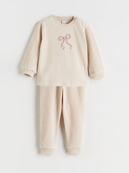 Bask?l? K?z Bebek Sweatshirt ve Pantolon 2li
