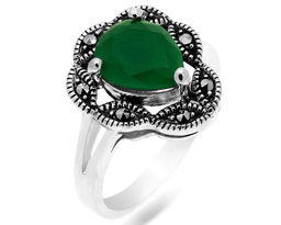Кольцо из серебра зеленый агат, марказит, SL-AGA1629