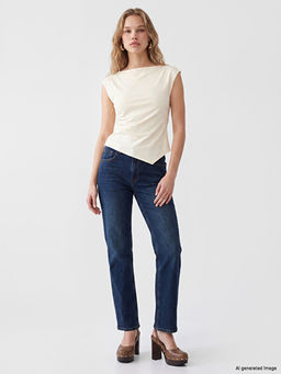 Y?ksek Bel Straight Fit Kad?n Jean Pantolon