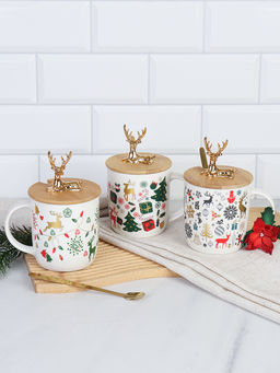 Кружка новогодняя с крышкой, ложка /400 мл/ HB-270 /уп 60/