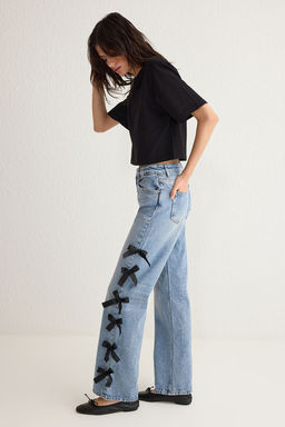 Mavi Kurdele/Fiyonk Detayl? Normal Bel Wide Leg Jeans TWOSS25JE00035 - Trendyolmilla фото 2