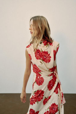 VESTIDO MIDI ESTAMPADO FLORAL CINTUR?N / Crudo / Rojo - Zara фото 2