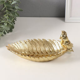 Фигурка полистоун подставка «Золотой попугайчик с хохолком на золотом листе», 11×24.5×11 см