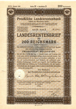 Облигация 4,5% 200 рейхсмарок 1937 года Германия