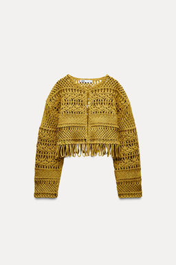 SHORT MACRAME CARDIGAN WITH FRINGING - Zara фото 4