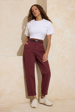 Bordo Kemerli Yuksek Bel Barrel Jeans TWOAW26JE00300 - Trendyolmilla фото 2