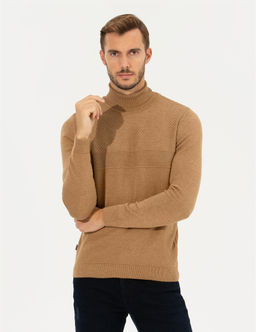 Camel Melanj Slim Fit Bal_k__ Yaka Triko Kazak