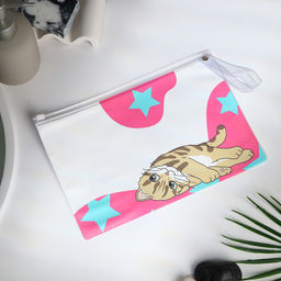 Цена за 2 шт. Косметичка для бассейна с застёжкая зип-лок, большая, принт Котик, прозрачная/розовая