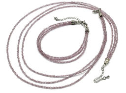 Колье с браслетом из шпинели цв.сиреневый, 3 нити, шарик гр.2мм, 46см, 20см, 13,3г