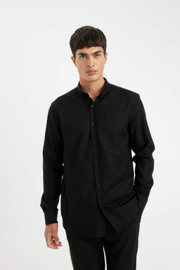 Оксфордская рубашка с воротником поло и длинным рукавом стандартного кроя - Defacto фото 10