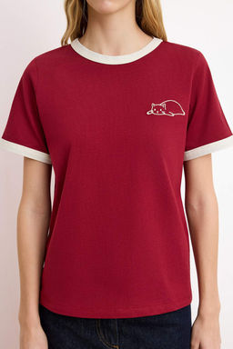 TRENDYOLMILLA Tas %100 Pamuk Nak?sl? Kontrast Biye Detayl? Orme T-Shirt TWOSS24TS00037  фото 21