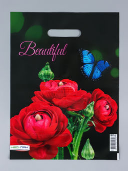 Цена за 25 шт. Пакет подарочный Прекрасный букет, полиэтиленовый с вырубной ручкой 30?40 см, 60 мкм