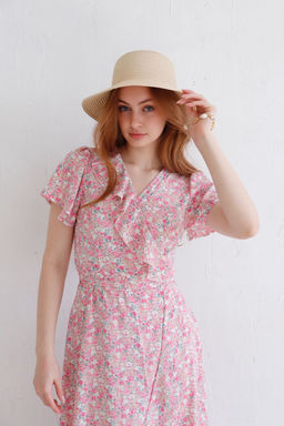 12302 Платье с запахом бело-розовое в цветочек - Martichelli фото 2