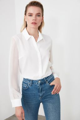 Beyaz Kollar? Transparan Regular Normal Kal?p Dokuma Gomlek TWOAW20GO0116