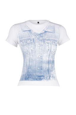TRENDYOLMILLA Beyaz Bask?l? Bisiklet Yaka Slim Fit Ekstra Esnek Orme T-Shirt TWOSS24TS00096