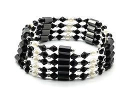 Бусы-браслет магнитные с гематитом 6*8мм, цв.черно-белый, 87см Радуга камня