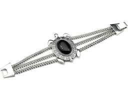 Браслет на металлической основе Черепаха с агатом черным (имитация), 21см