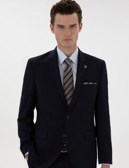 Lacivert Slim Fit Y_n Tak_m Elbise