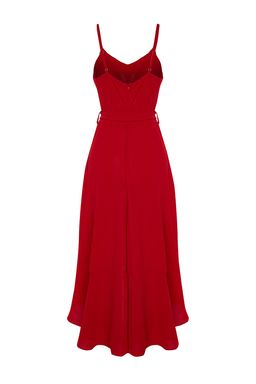 K?rm?z? Kusakl? A-Kesim Volanl?Dugme Detayl? Dokuma Maxi Elbise TWOSS23EL02271